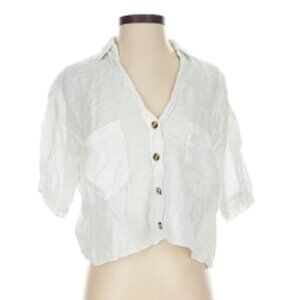 Zara White Linen Short Sleeve Button Crop Shirt Size Small NWOT